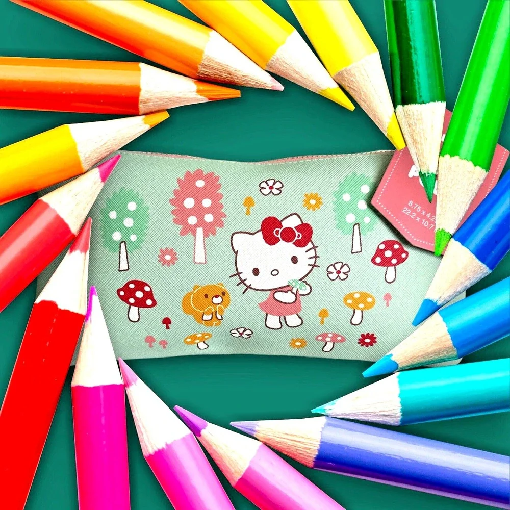Sanrio Hello Kitty Zipper Pencil Pouch Mint Green Mushroom School Case